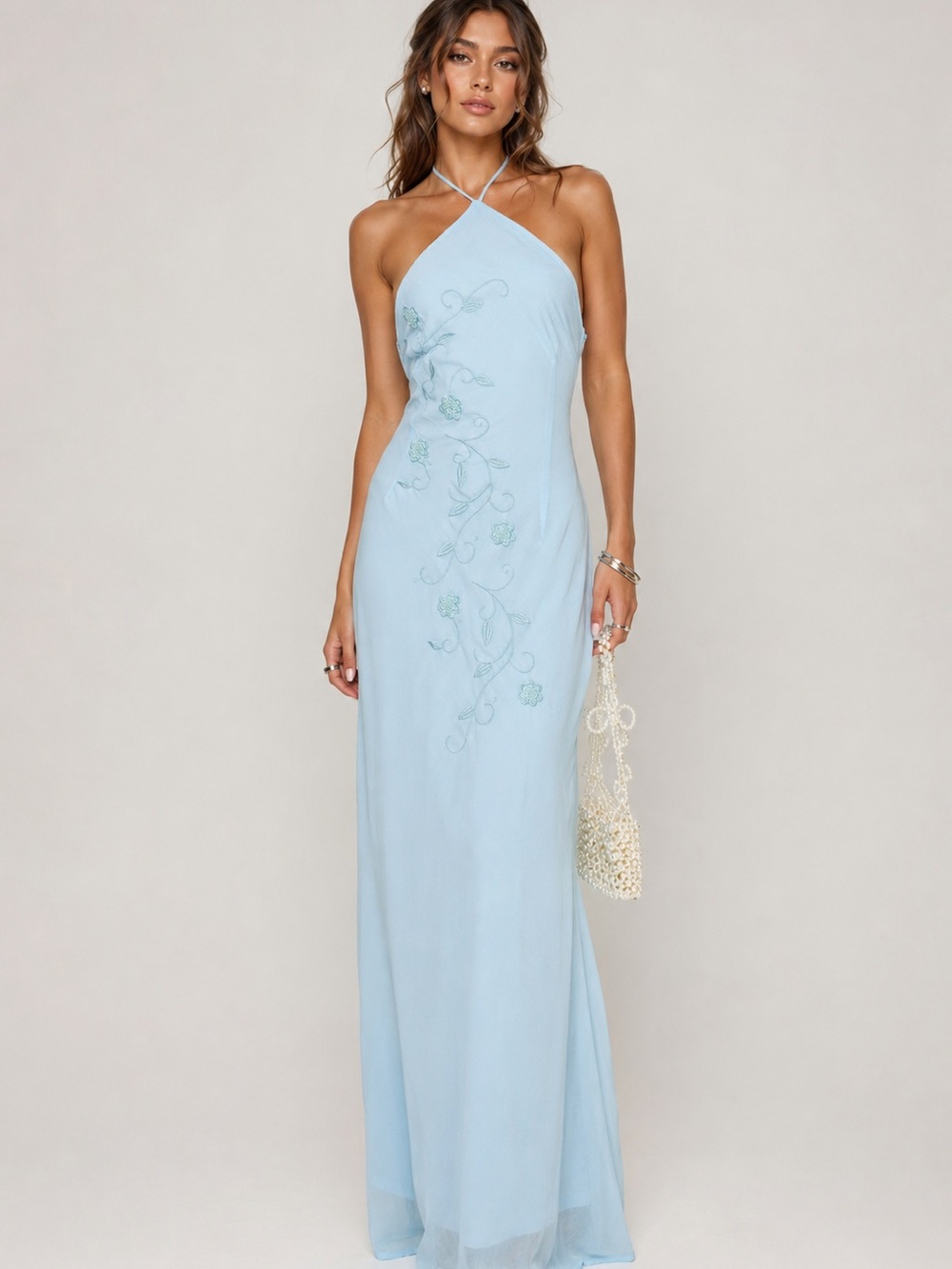 Princess Polly Baby Blue Halter Backless Maxi Dress